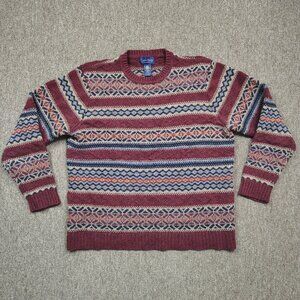 Vintage CLUB ROOM CHARTER CLUB Sweater Men's L Fair Isle Lambswool Crew Neck